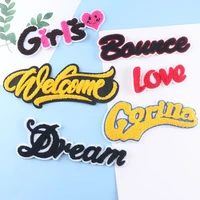 towel english letter patches embroidery patches for clothing diy name clothes pink sticker iron on bagsjeans stripe applique