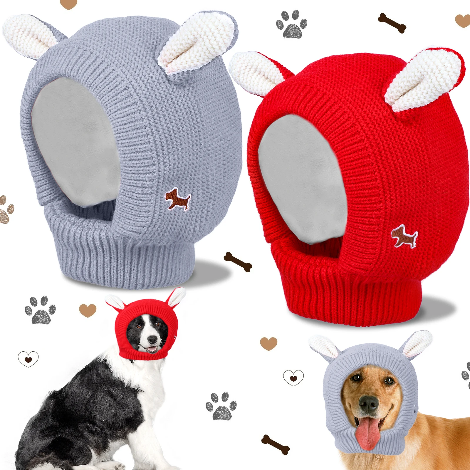 

2 Pieces New Dog Knitted Hats Pet Quiet Ears Winter Warm Ears Cover Keep Warm and Windproof Dog Ear Muffs Noise Accessories