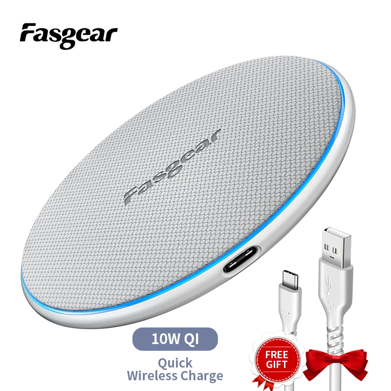 

Fasgear 10W Qi Wireless Charger For iPhone X/XS XR 8 Plus Quick Wireless Charging Pad For Samsung S9 S10 Note 9 8