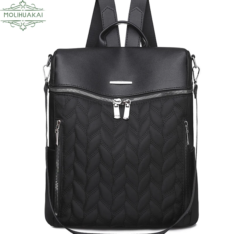 

High Quality Solid Color Oxford Backpack Casual Thread Waterproof Shoulder Bag Large Capacity Schoolbag for Women TravelRucksack