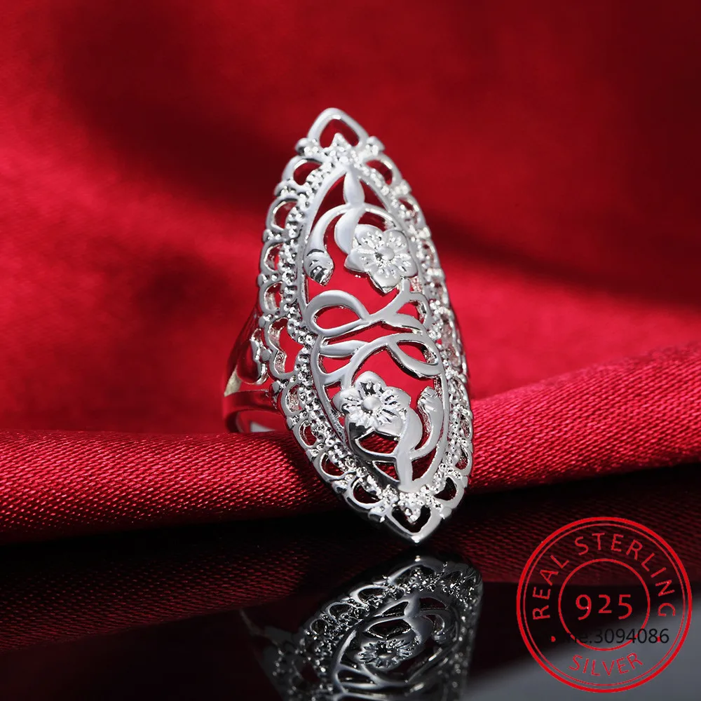 

925 Sterling Silver Hollow Carved Ring Classic For Women Fashion Wedding Engagement Party Gift Charm Jewelry