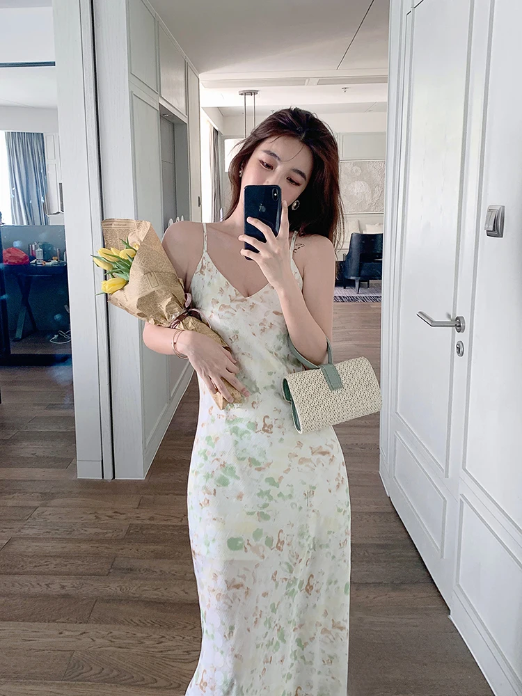 

Green Holiday Skirt Seaside Beach Skirt Sexy Slim Waist Drawstring Skirt Temperament Long Skirt Female Summer