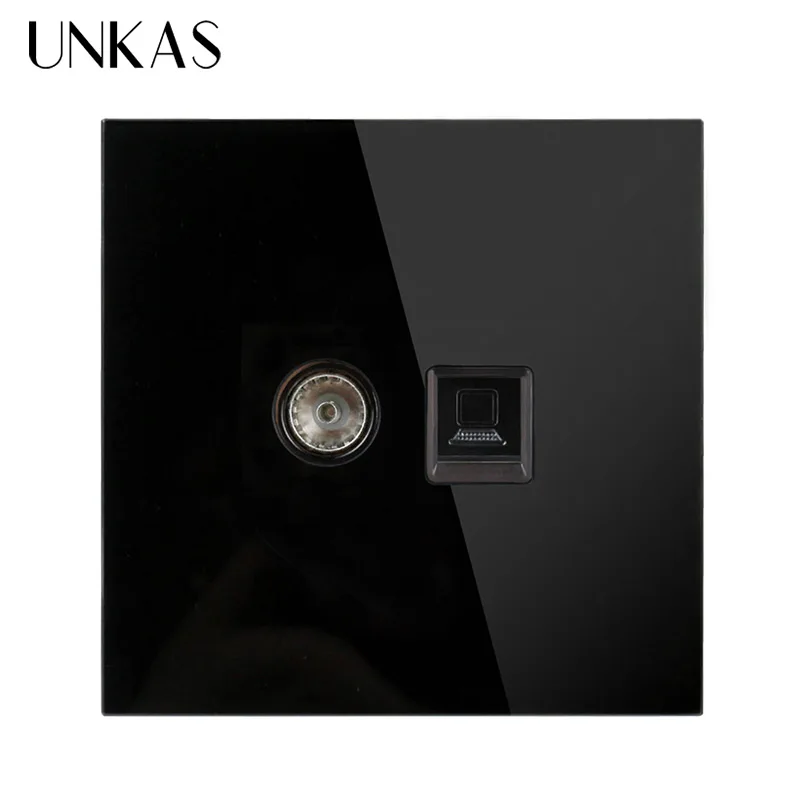 Белая Роскошная прозрачная панель UNKAS из закаленного стекла RJ45 Интернет разъем с