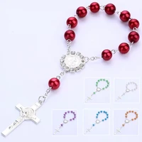 new fashion style 2 ttpes handmade catholic glass pearl prayer beads cross rosary bracelet fashion anniversary gifts for unisex