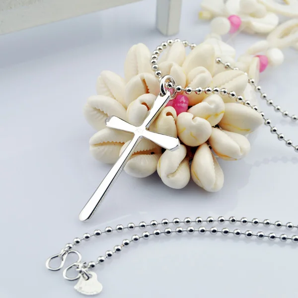 Простой классический модный двухсторонний крест античный серебряный цвет кулон