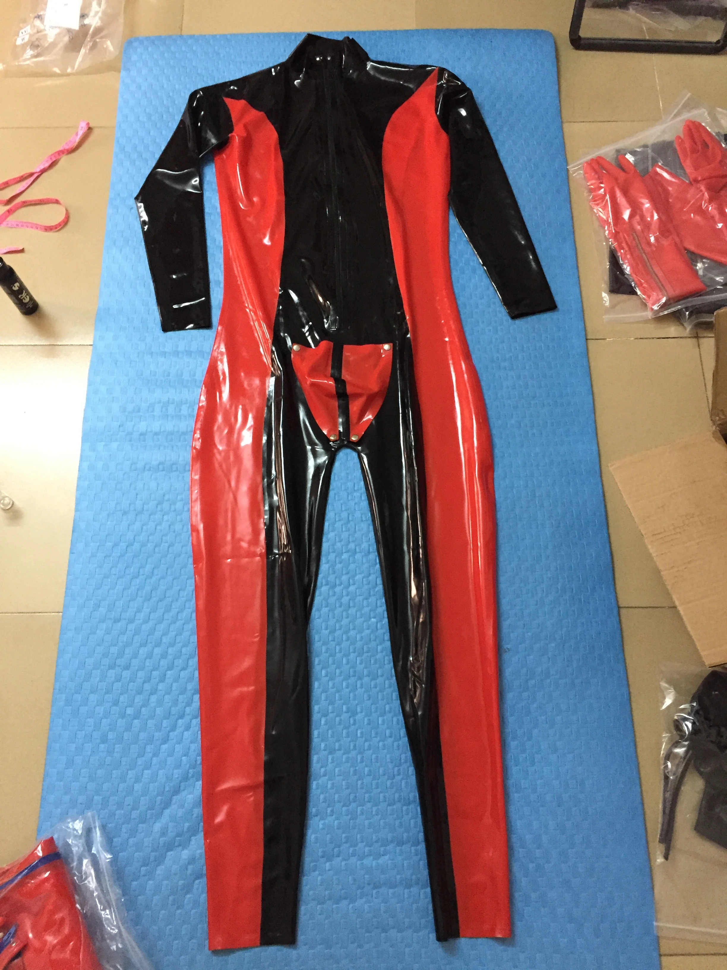 100% натуральный латексный комбинезон мужской codpiece с плечевым замком Zentai| |