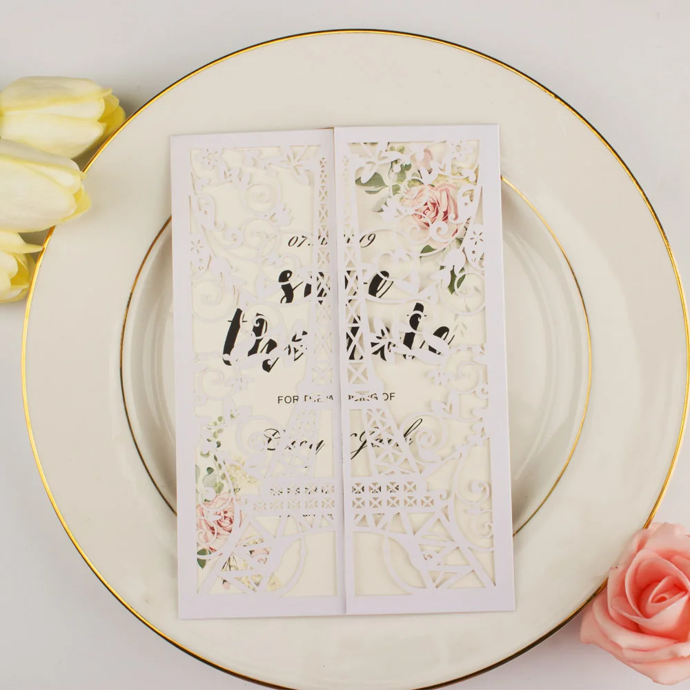 1pcs free shipping Laser Cut Tower invitations hollow gate wedding invitation cards for Bridal shower birthday sweet party cover | Дом и сад