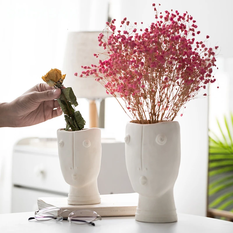 Human Face Vase Abstract Sculpture Portrait Ceramics Vase Flower Pot Flower Arrangement Modern Ornament Decoration Flowers Vases