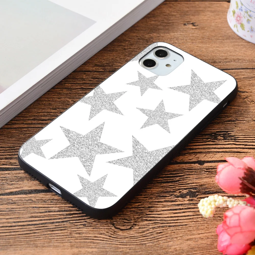 

For iPhone silver glitter stars Soft TPU border Apple iPhone Case