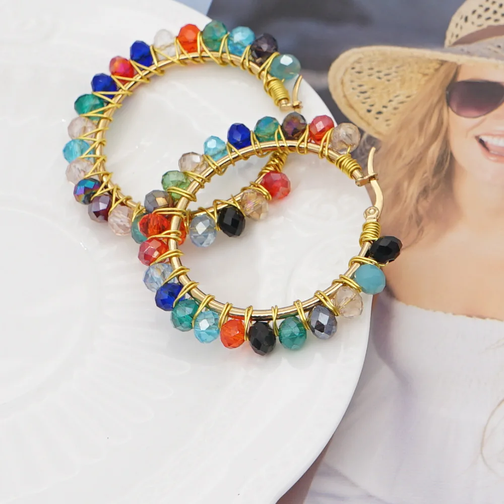 

GO2BOHO Women Crystal Earrings Colorful Round Bling Female Jewelry 2023 Summer Stainless Steel Circle Ear Ring Leisure Girls Gif