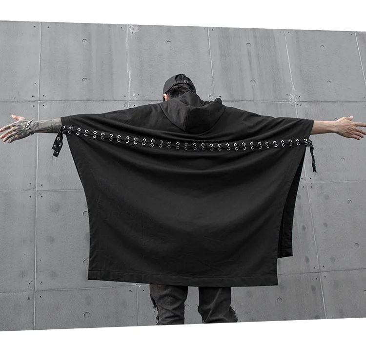 Мужская широкая лента Сращивание плащ с капюшоном куртка кардиган мужской