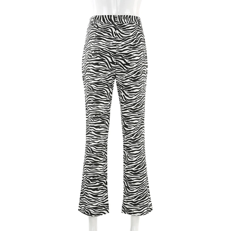 

Autumn Fashion Women Casual Printed High Waisted Trousers Ladies Streetwear Joggers Zebra Striped Straight Long Pants
