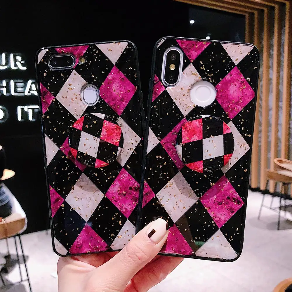 Блестящий розовый красный ромбовидный чехол для телефона с кронштейном iPhone 11 11pro