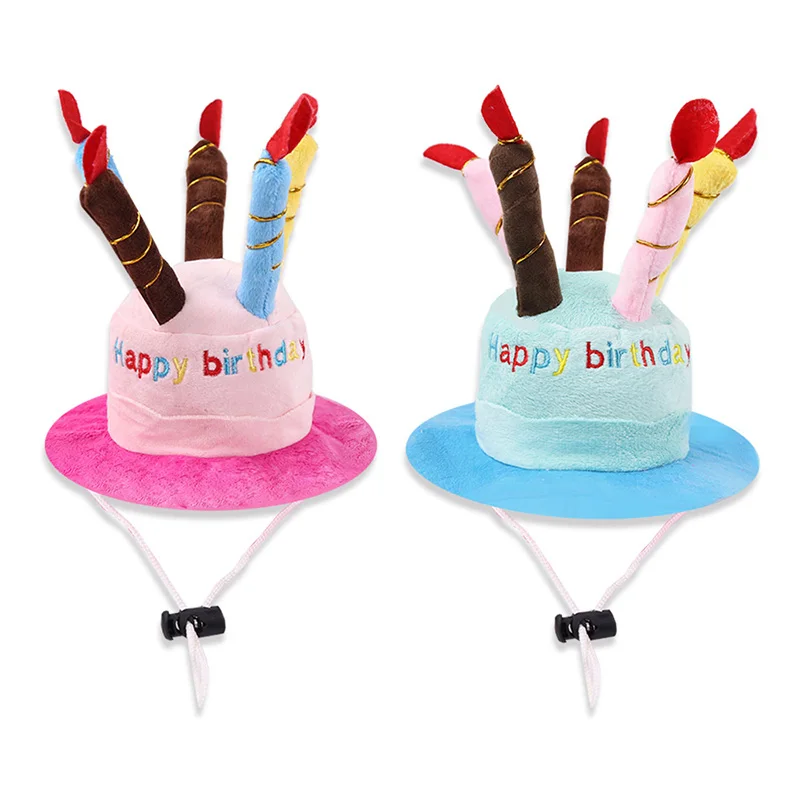 

1Pcs Plush Birthday Hat for Dogs Cats Dog Supplies Pet Gift dog birthday cake cap candle design headdress accessories 2Colors