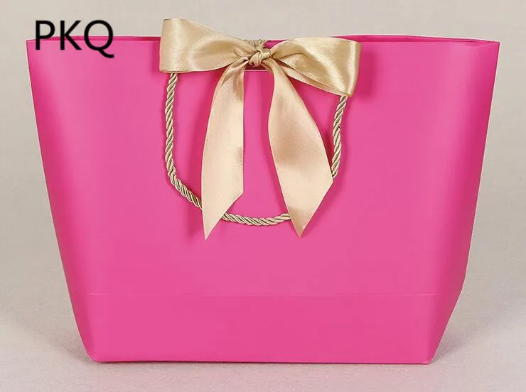 10pcs pink/red/blue kraft Paper Bag Gift With Handles Recyclable Shop Store Packaging with ribbon wedding packaging bags | Дом и сад