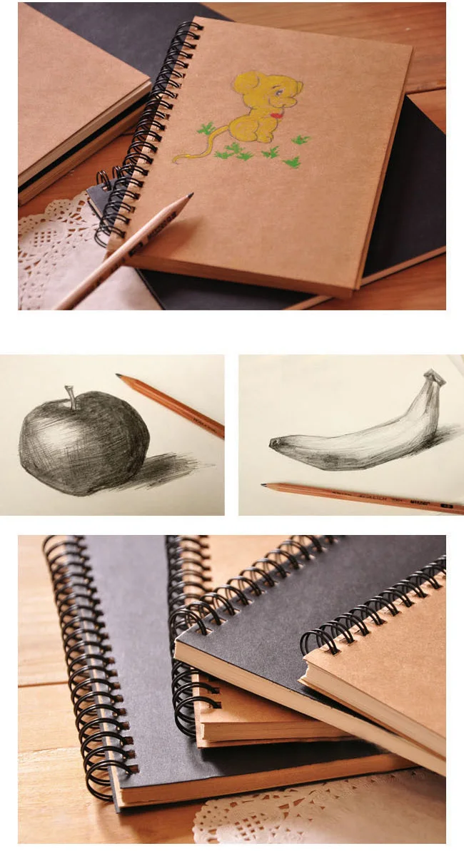 Sketchbook Diary for Drawing Painting Office Kraft Cover Memo Notebook Soft Paper Retro Binding Pad blank Spiral Sketch page