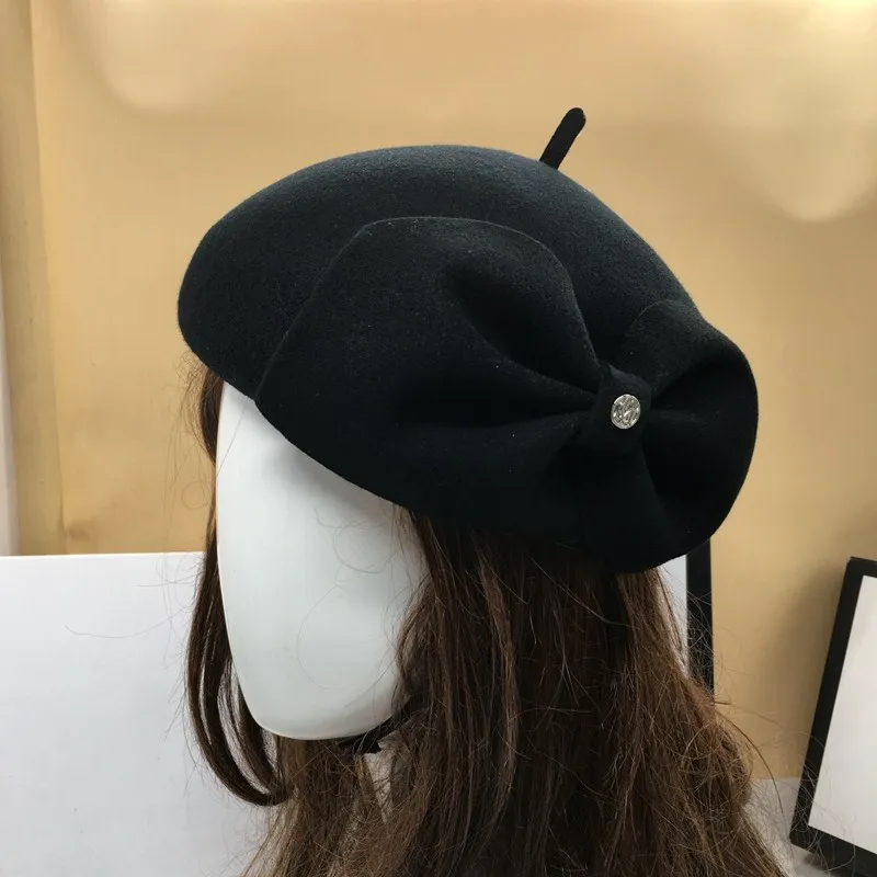 Берет тыква шляпа черный бант Джокер Мода темперамент художник почки шапка и