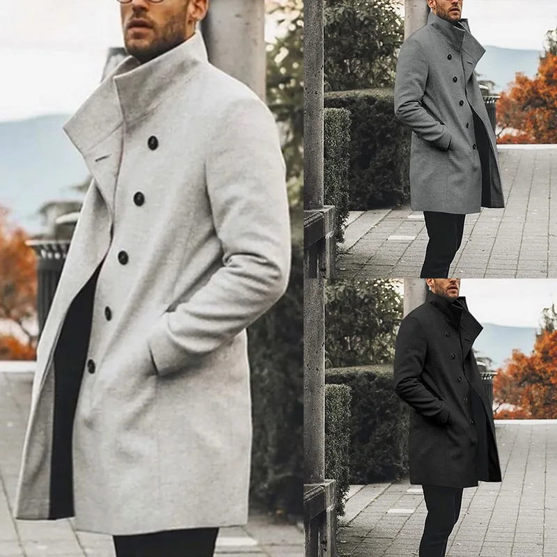 

Retro Blends Winter Coat Men Long Trench Casual Brown Warm Wool Coat Streetwear Trench Jacket Outerwear Blends Coat 2019