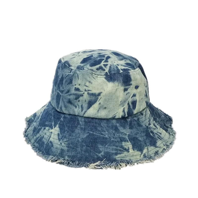 

Women Hat Shade Denim Fisherman Hat Unisex Distressed Edging Basin Hat Foldable Washed Denim Hat for 2021