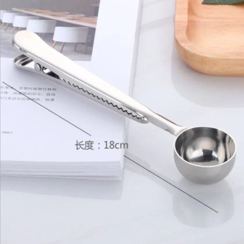 Silver Многофункциональные кухонные принадлежности, совок для кофе с зажимом из нержавеющей стали, чайный кофе, мерный стакан, ложка для кофе - Цвет: Silver