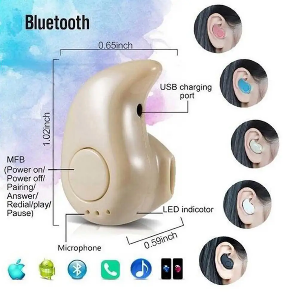 Kuulee мини невидимые беспроводные наушники Bluetooth стерео гарнитура с микрофоном