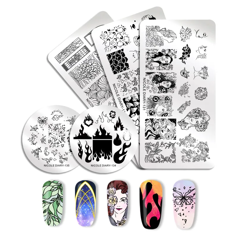 Трафареты NICOLE DIARY для стемпинга ногтей инструменты дизайна из нержавеющей стали