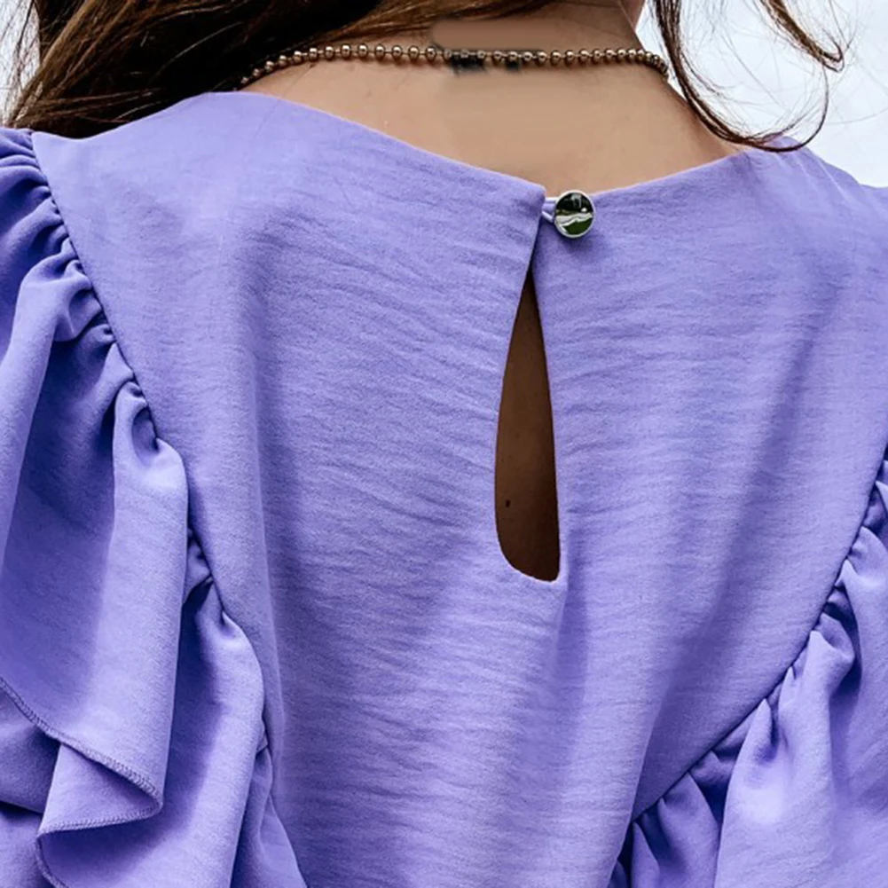 

Office Lady Summer Solid Color O Neck Ruffled Sleeve Edge Casual T-shirt Blouse Women Clothes 2020 New