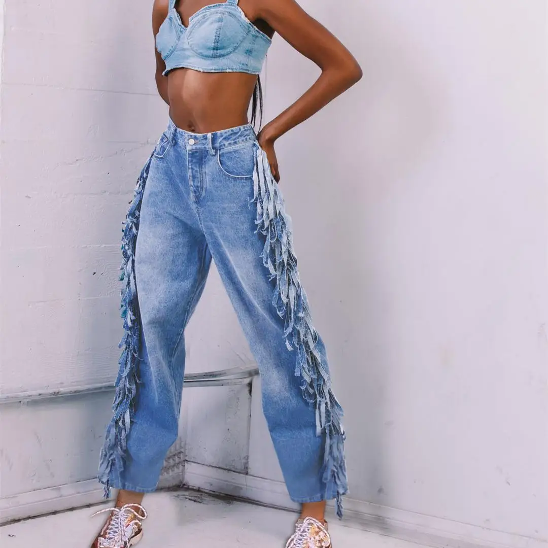 2020 Женские однотонные джинсы с высокой талией Модные свободные джинсовые штаны