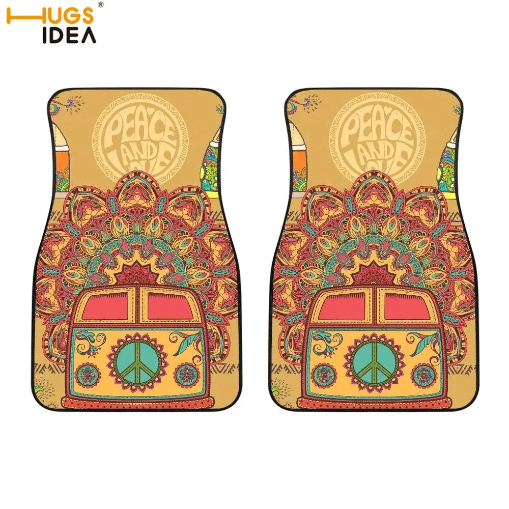 

2Pcs Hippie Van Print Car Floor Mats Mandala Bus Pattern Auto Interior Floor Protect Carpets Decortaion Rug for Vehicle/SUV