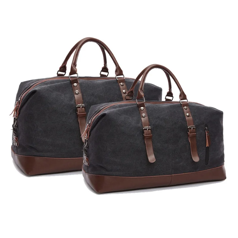 Men's Canvas+Genuine Leather Travel Bag Carry on Luggage Bags Male Duffel Bags Travel Tote Large Weekend Overnight Messenger Bag