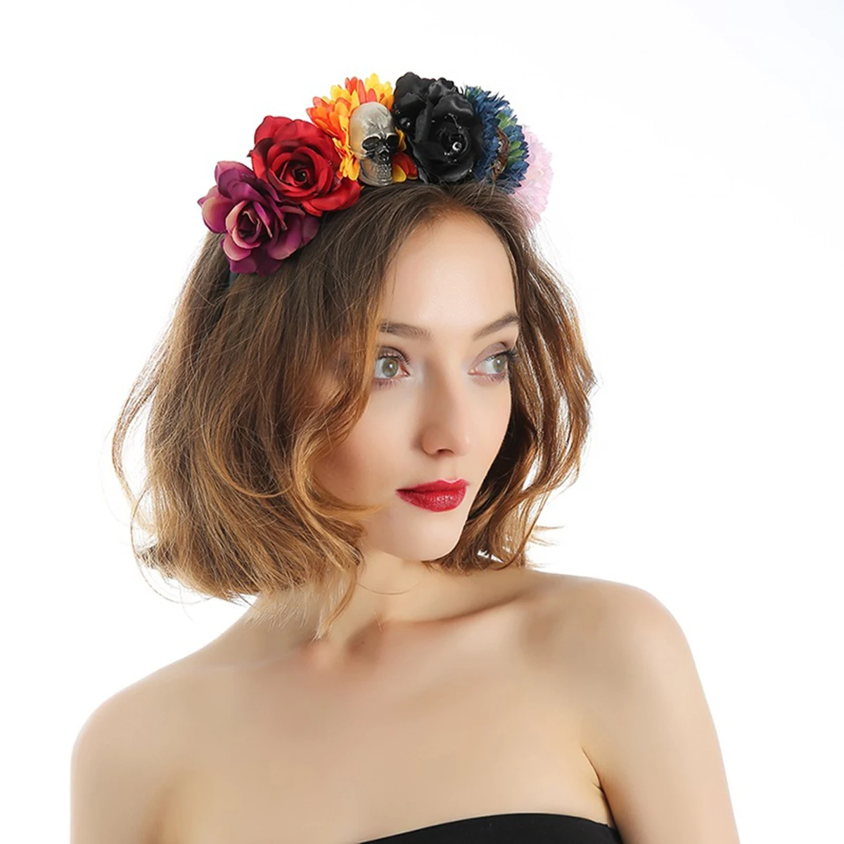 Повязка на голову женская кружевная с крупными цветами и сеткой |