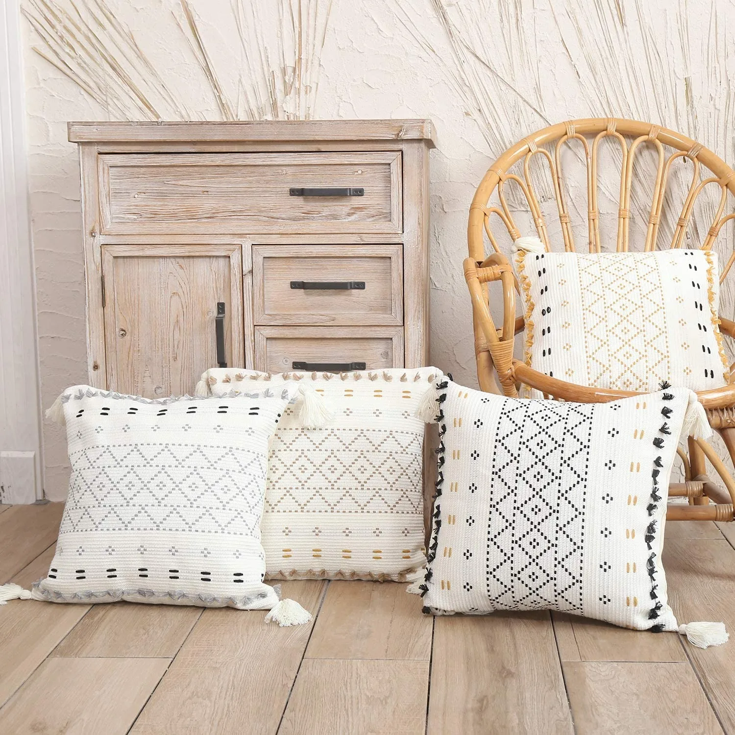 Подушка в стиле бохо домашняя хлопковая наволочка Fancyoung тканая 1 шт. с вышивкой