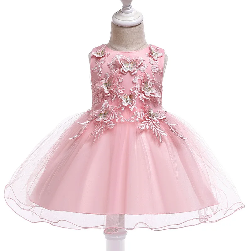 

Baby Girls Dress Bow Pink Fashion Embroidered Children Multi-layer Large Swing Princess Party Dresses 6Month-1Year Old