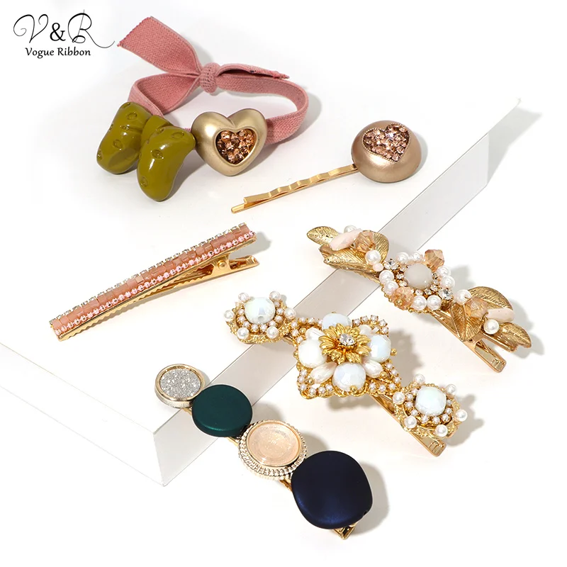 2020 корейские заколки для волос акрил/смола цветок/лист/жемчуг/стекло/Сердце бант