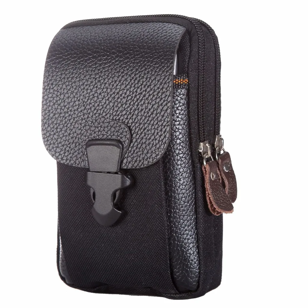 Мужская однотонная поясная сумка с двойной молнией кошелек для монет модный