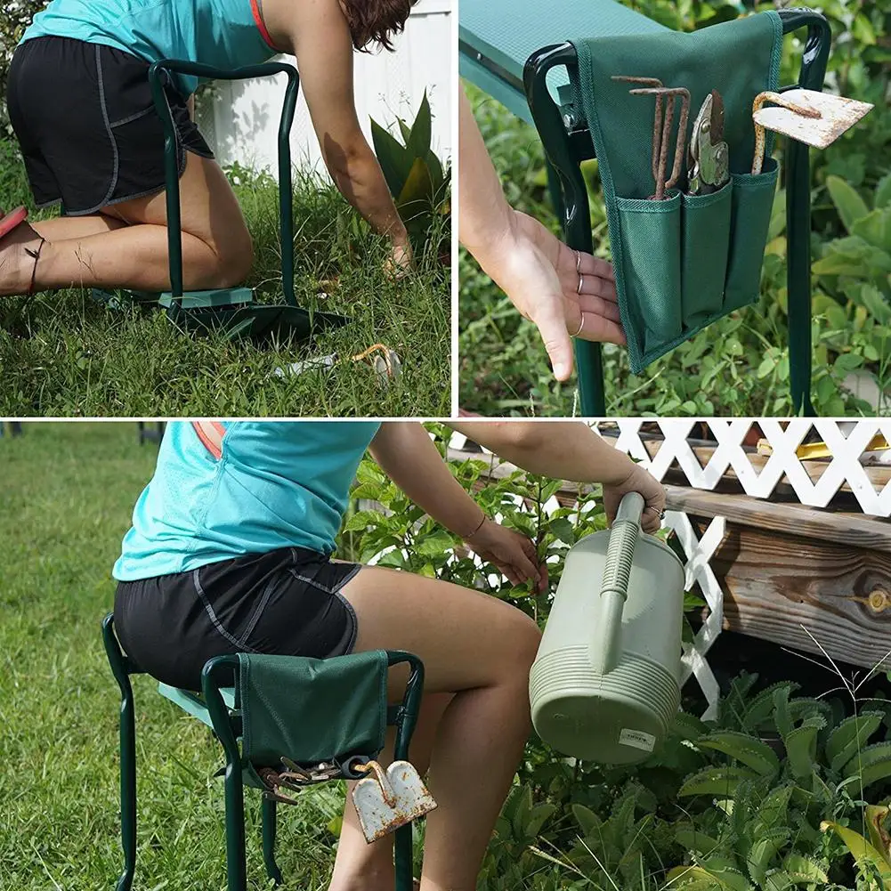 

Outdoor Pad With Small Cloth Bag Garden Folding Stool Folding Belt Tool Bag Squatting Bench Cultivation Garden Bench