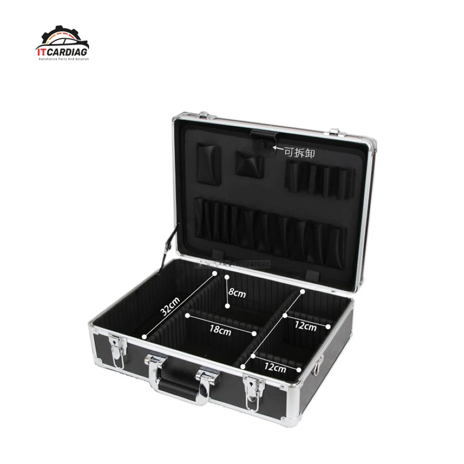 

Aluminum tool case Metal toolbox Impact resistance Electrician instrument equipment box with adjust the insert & Shoulder strap