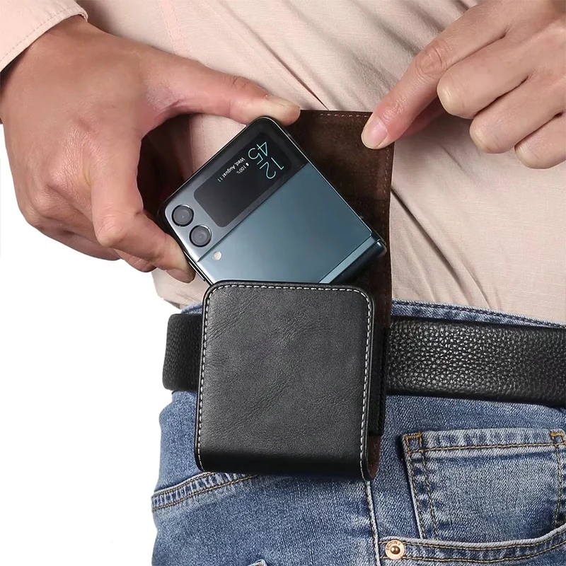 

Кожаный чехол-кобура с крючком для ремня, чехол для телефона Samsung Z Flip3, складная универсальная поясная сумка из овечьей кожи для Motorola