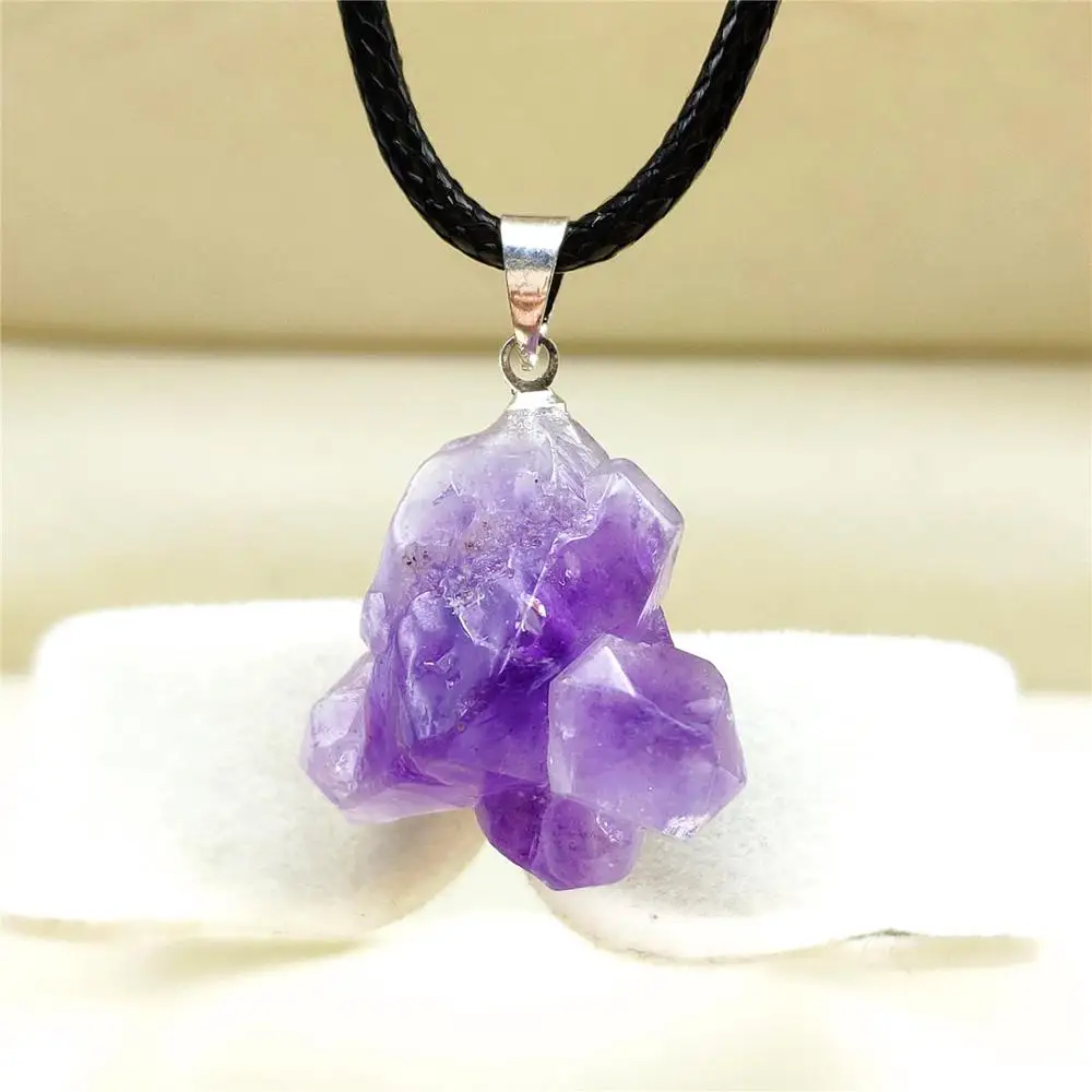 100% натуральный Лавандовый аметист кварц фиолетовый сырье кристалл кулон мода 23x22