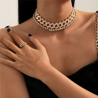korean pop individuality creativity tassel cuban ring necklace female simple diamond studded claw chain vintage set jewelry