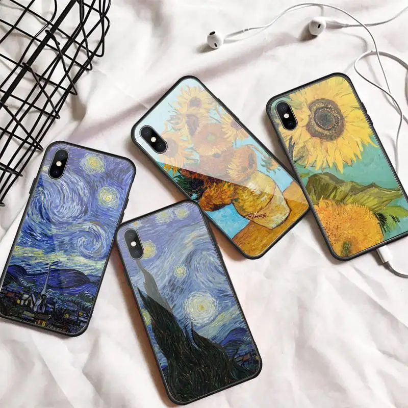 

Retro van gogh famous painting Phone Case Tempered glass For iphone 5C 6 6S 7 8 plus X XS XR 11 PRO MAX