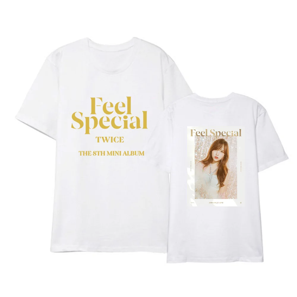 White 08 Kpop TWICE FEEL SPECIAL The 8th Mini Album Shirt Повседневная Свободная одежда в стиле хип-хоп футболка Топы с короткими рукавами футболка DX1219 - Цвет: White 08