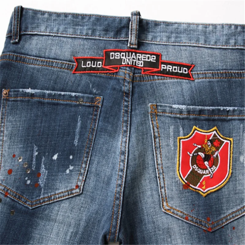 

dsq jeans European Italy Style jeans Brand Men slim jeans pants mens denim trousers zipper blue hole Pencil Pants jeans for men