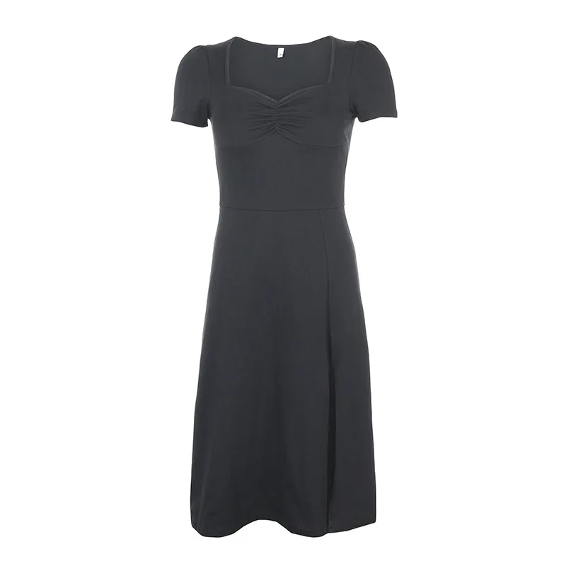 

Summer Sexy Women Dress V Neck Ruffle Short Sleeve Lace Split Black Slim Buttocks 2021 New Korean Elegant Dresses Party Vestdio