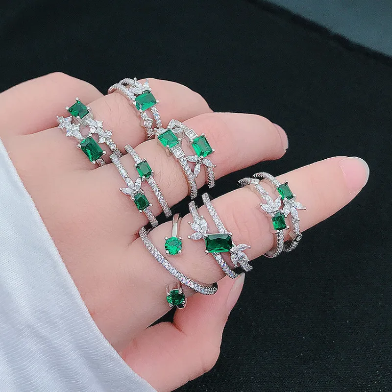 

Women's 925 Silver Emerald Cross Wrap Open Ring Engagement Wedding Gift Jewelry Ring Wholesale