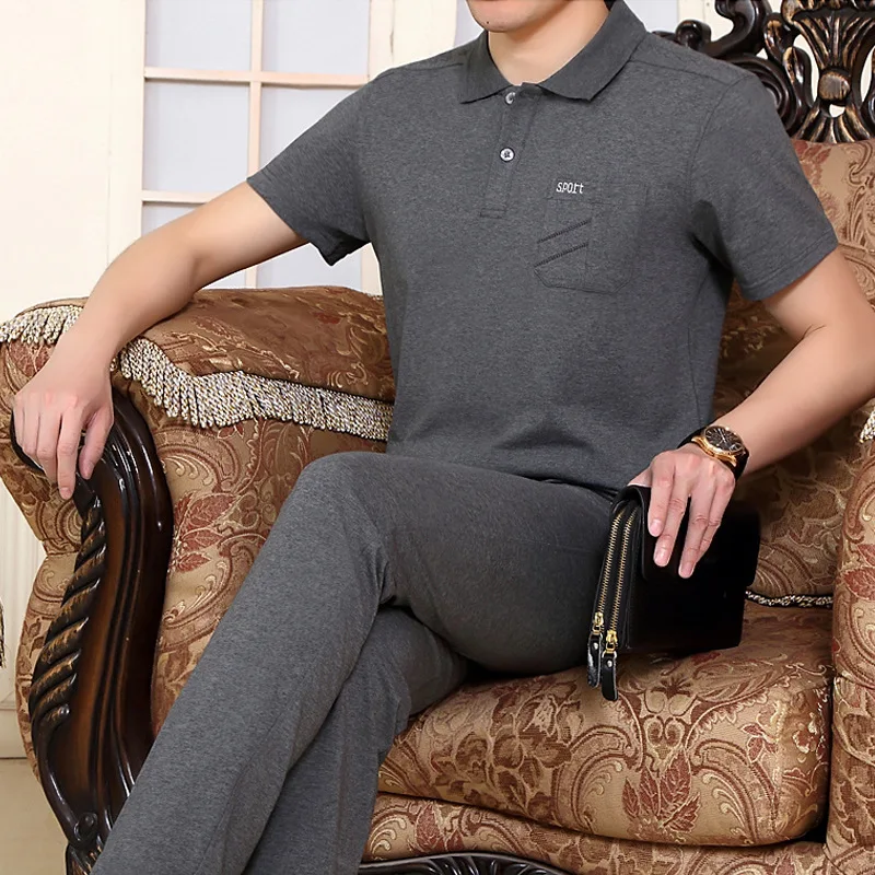 

Middle aged and elderly sports suit men's summer new thin short sleeve T-shirt father's casual T-shirt large two piece set