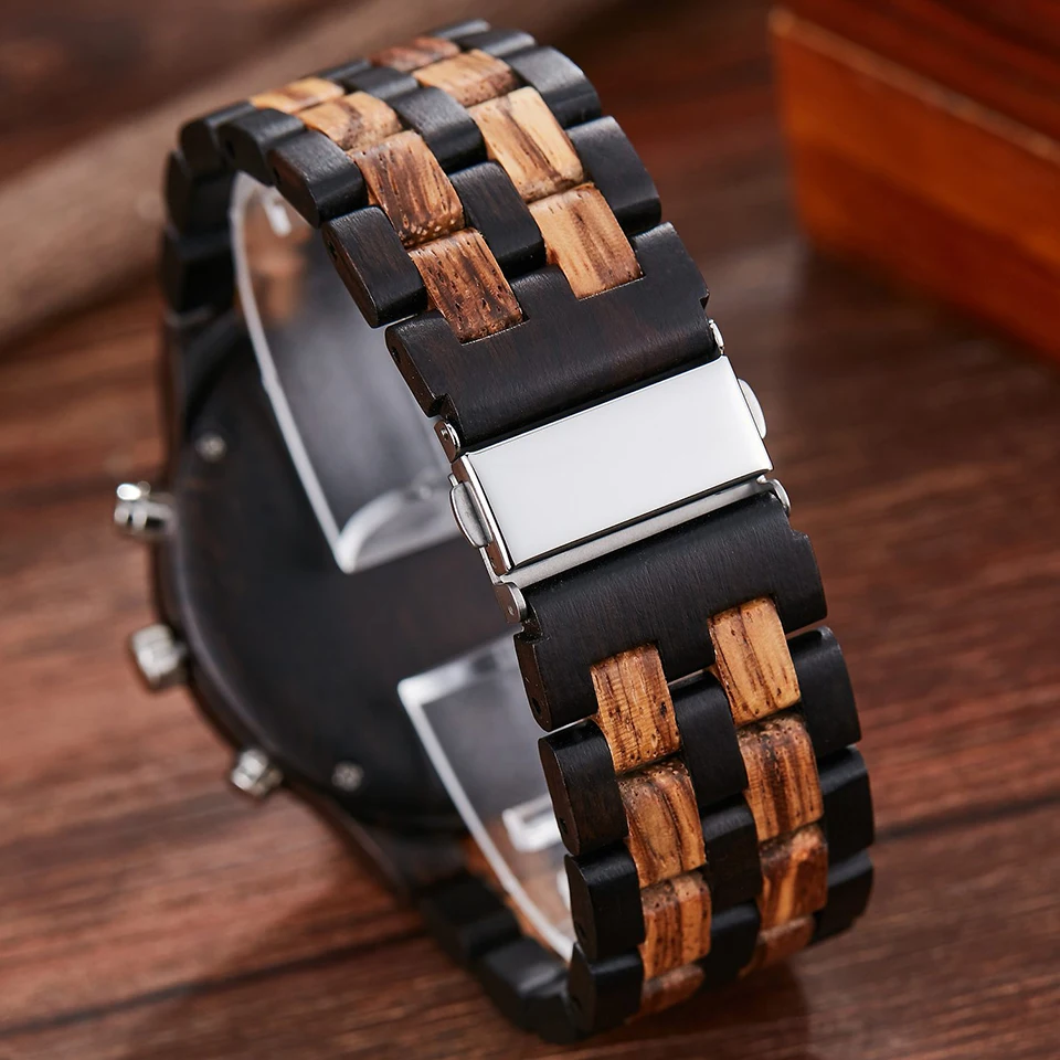 Роскошные мужские деревянные часы с 6 контактным кварцевым хронографом