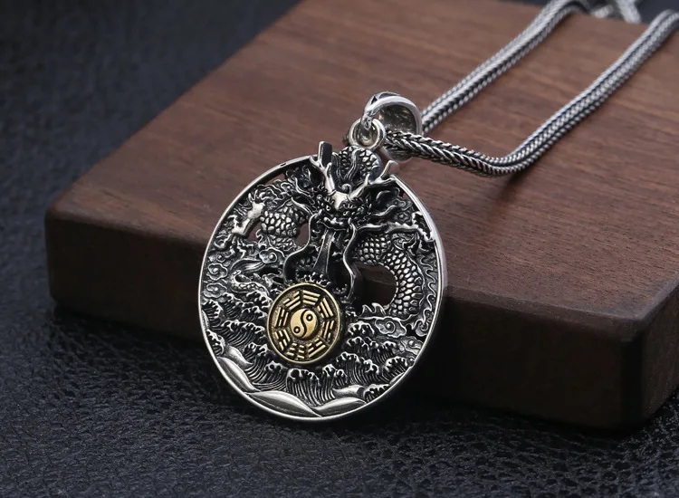 Шарм-Амулет из серебра 925 пробы с треграммой дракона Мужская подвеска для