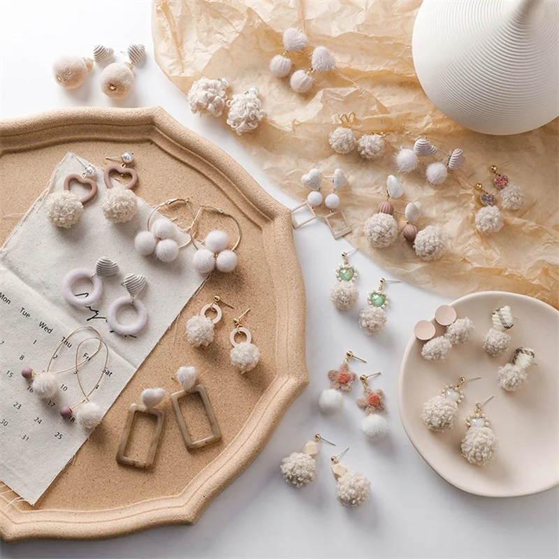 Зимние новые серьги для волос модные милые и бежевые геометрические Висячие