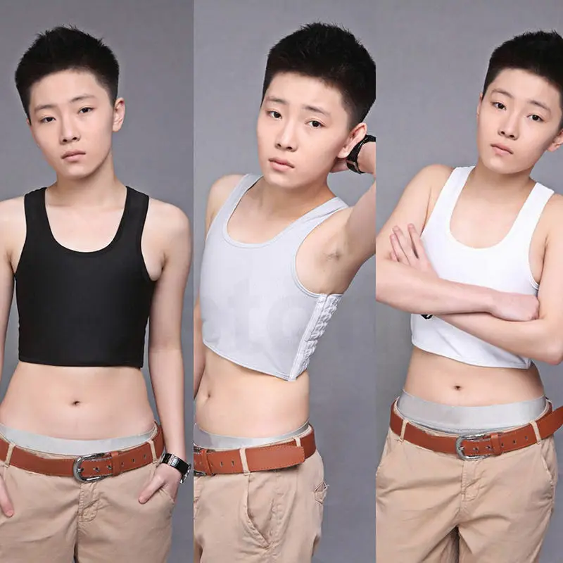 Men Pure Color Crop Top Male T-shirt Short Chest Breast Vest Breathable Buckle Binder Trans Lesbian Tomboy Tops Costume | Мужская одежда